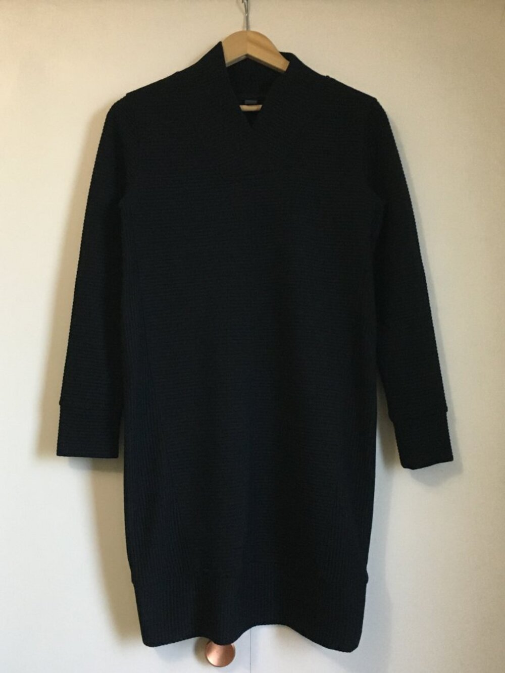 Alt Girl Longline Black Ribbed Rayon Blend Sweater Dress Top Fleece Lined XS